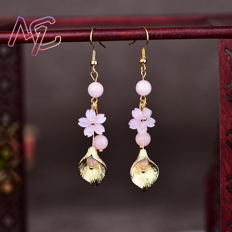 Pink Natural Jade Flower Earri - Jewelry Making With Stones ulasan dan harga