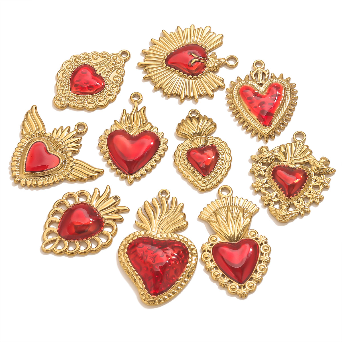 3pcs Stainless Steel Red Ename - Jewelry Making Supplies Wholesale ulasan dan harga