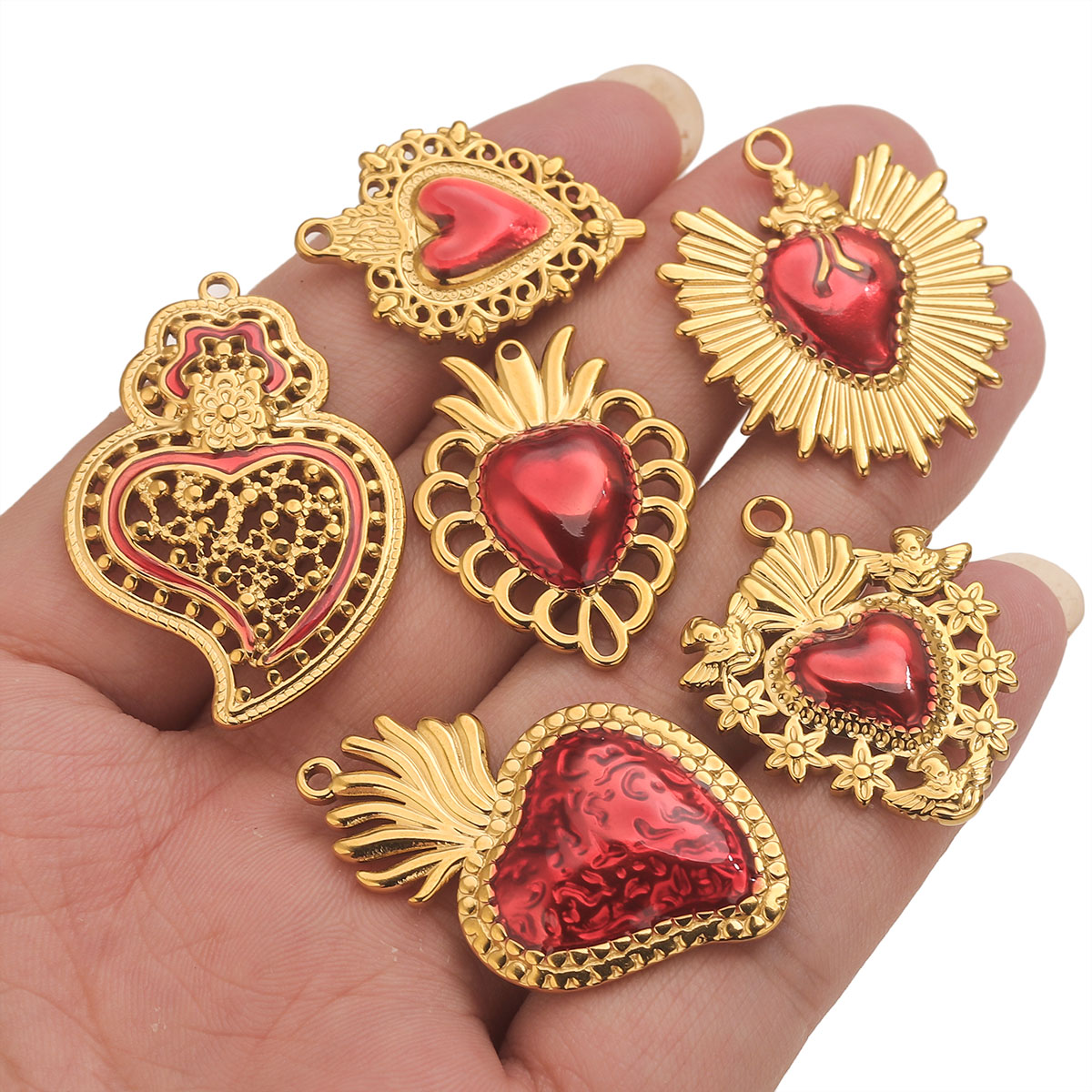 3pcs Stainless Steel Red Ename - Jewelry Making Supplies Wholesale ulasan dan harga